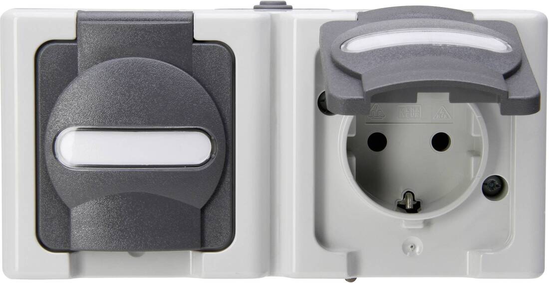 Miniatuur van Kopp Kopp blue electric stopcontact IP44 horizontaal met deksel en randaarde 2-voudig opbouw grijs (131256002)