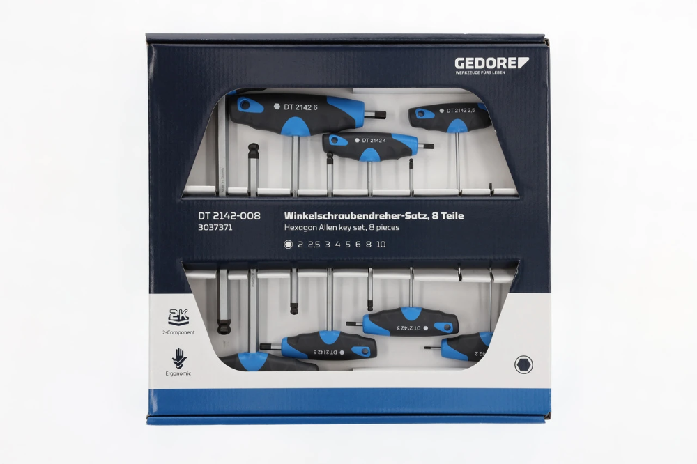 Miniatuur van GEDORE 2-comp haakse inbussleutelset T-greep 2-10mm 8-delig (DT 2142-008)
