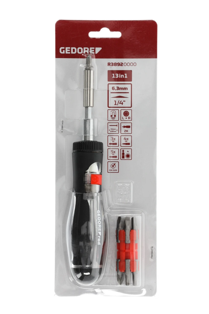 Miniatuur van GEDORE RED ratel-bitschroevendraaier 1/4” 13-in-1 lengte 205mm (R38920000)