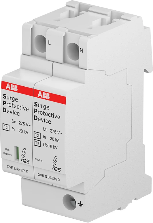 Miniatuur van ABB overspanningsbeveiliging type 2 1P+N (TN, TN-C-S, TN-S, TT) 20kA DIN-rail (OVR T2 1N 40-275 P QS)