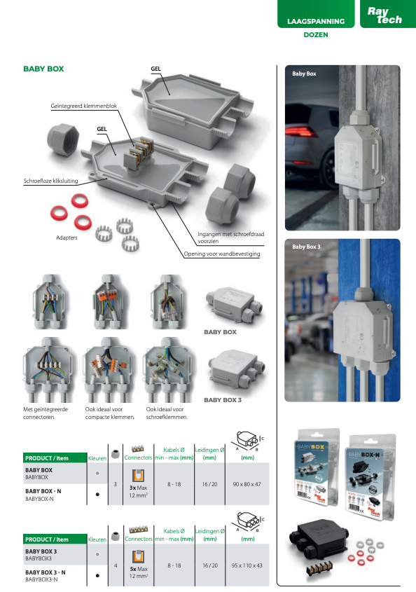 Miniatuur van Raytech BABY BOX IP68 met 3 ingangen voorgevuld met gel compleet 90x80x48mm grijs (BABYBOX)