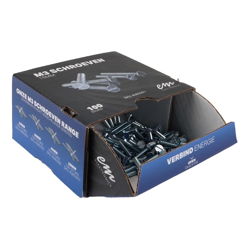 Miniatuur van EMhub M3 schroef platkop verzinkt DIN963-4.8 M3X16 per 100 stuks (4085001)