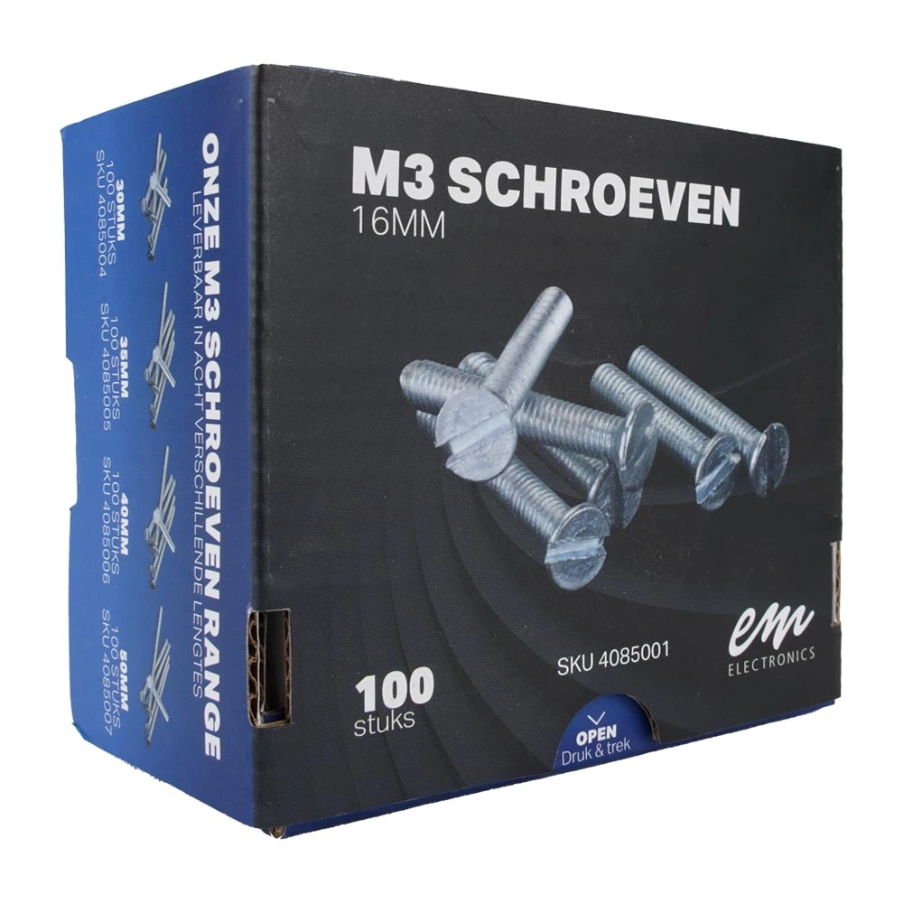 Miniatuur van EMhub M3 schroef platkop verzinkt DIN963-4.8 M3X16 per 100 stuks (4085001)
