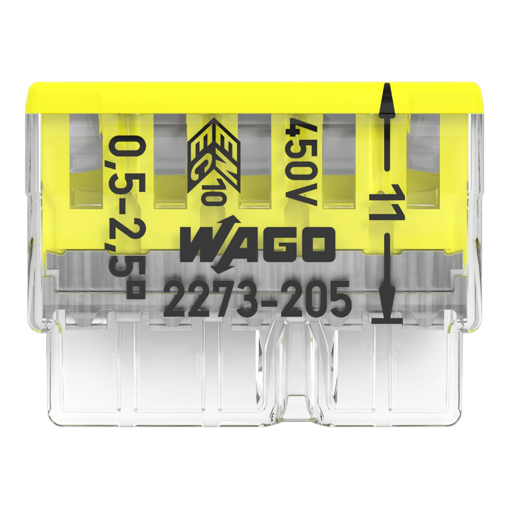 Miniatuur van Wago steekklem 5-voudig 0,5-2,5mm2 geel per 100 stuks (2273-205)