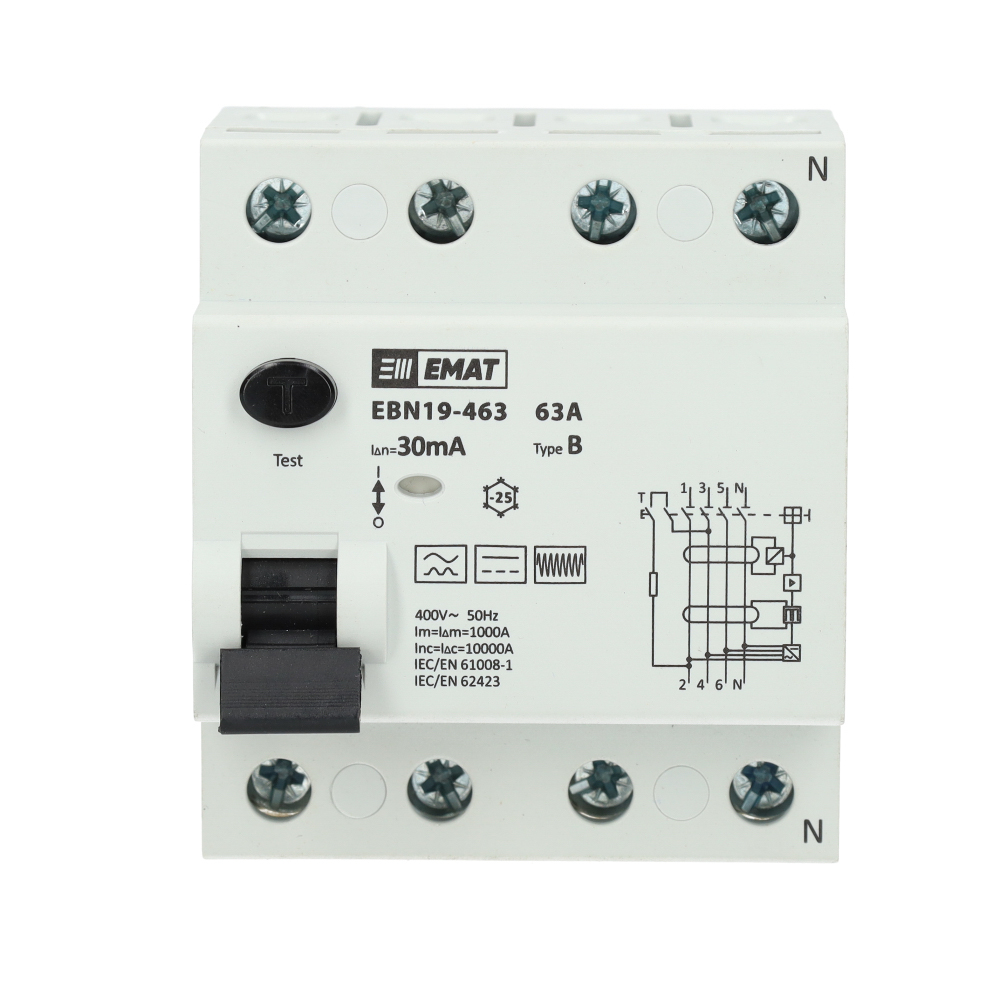 Miniatuur van EMAT differentieelschakelaar 4-polig 63A 30mA type B (85002012)