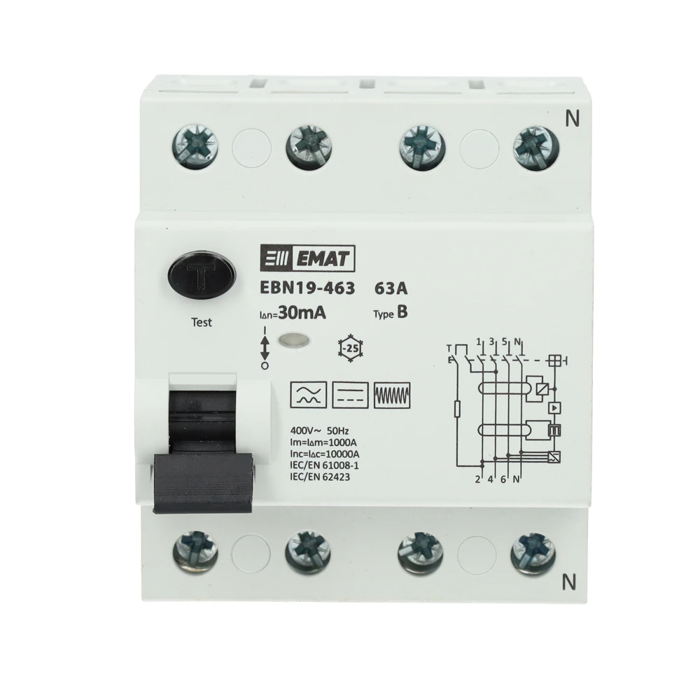 Miniatuur van EMAT differentieelschakelaar 4-polig 63A 30mA type B (85002012)