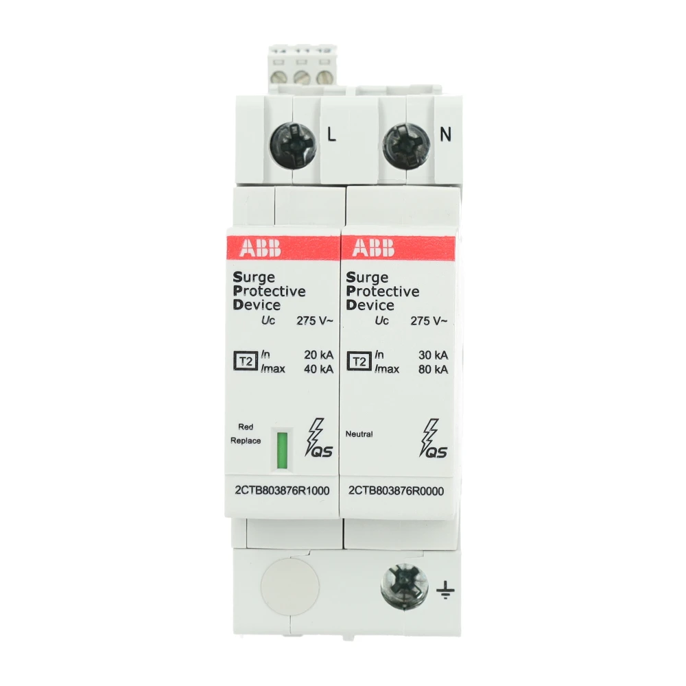 Miniatuur van ABB overspanningsbeveiliging type 2 1P+N (TN, TN-C-S, TN-S, TT) 20kA met meldcontact DIN-rail (OVR T2 1N 40-275 P TS QS)