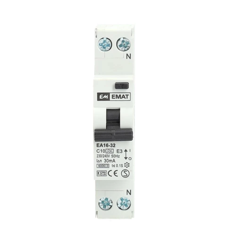 Miniatuur van EMAT differentieelautomaat 1-polig+nul 10A C-curve 30mA (85006003)
