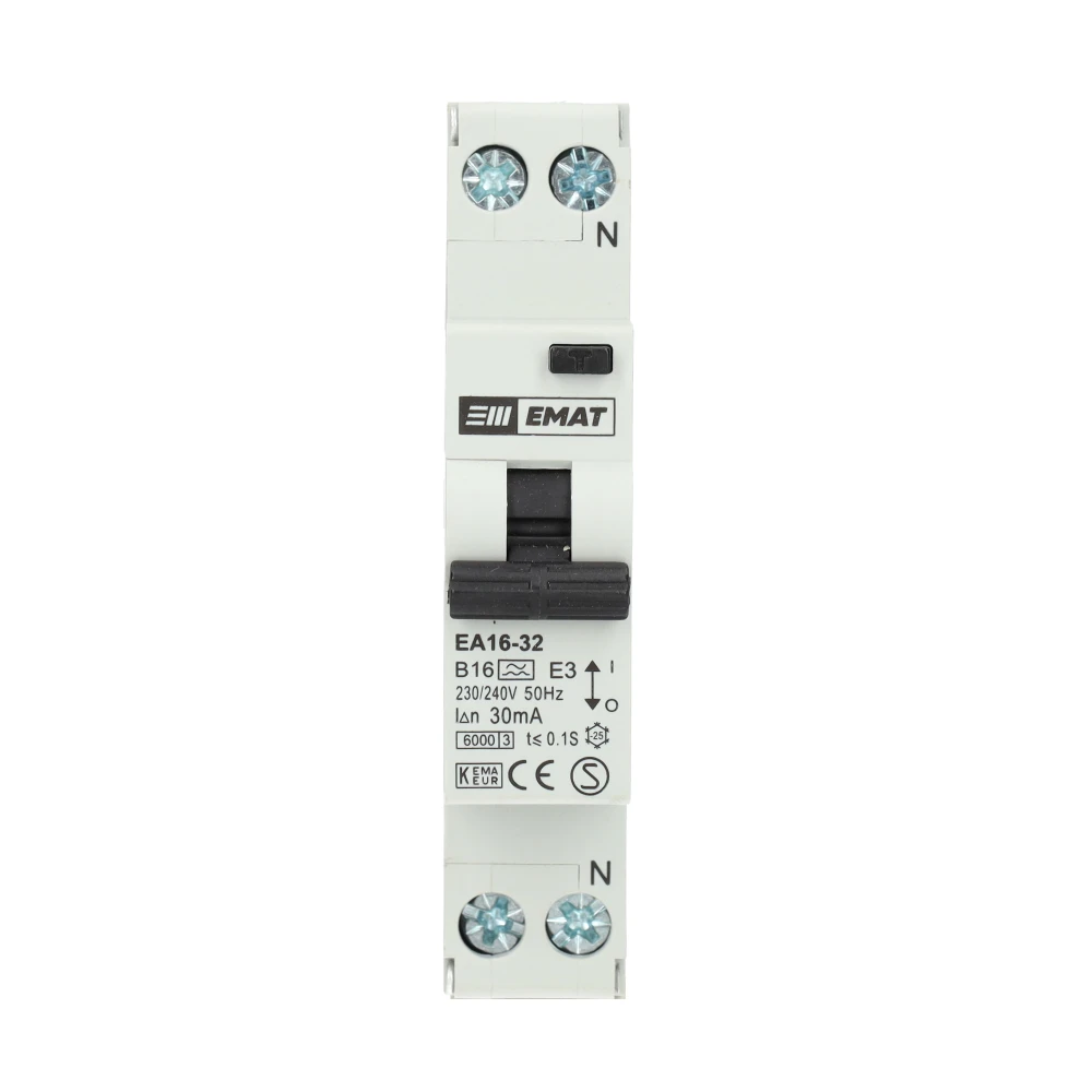 Miniatuur van EMAT differentieelautomaat 1-polig+nul 16A B-curve 30mA (85006004)