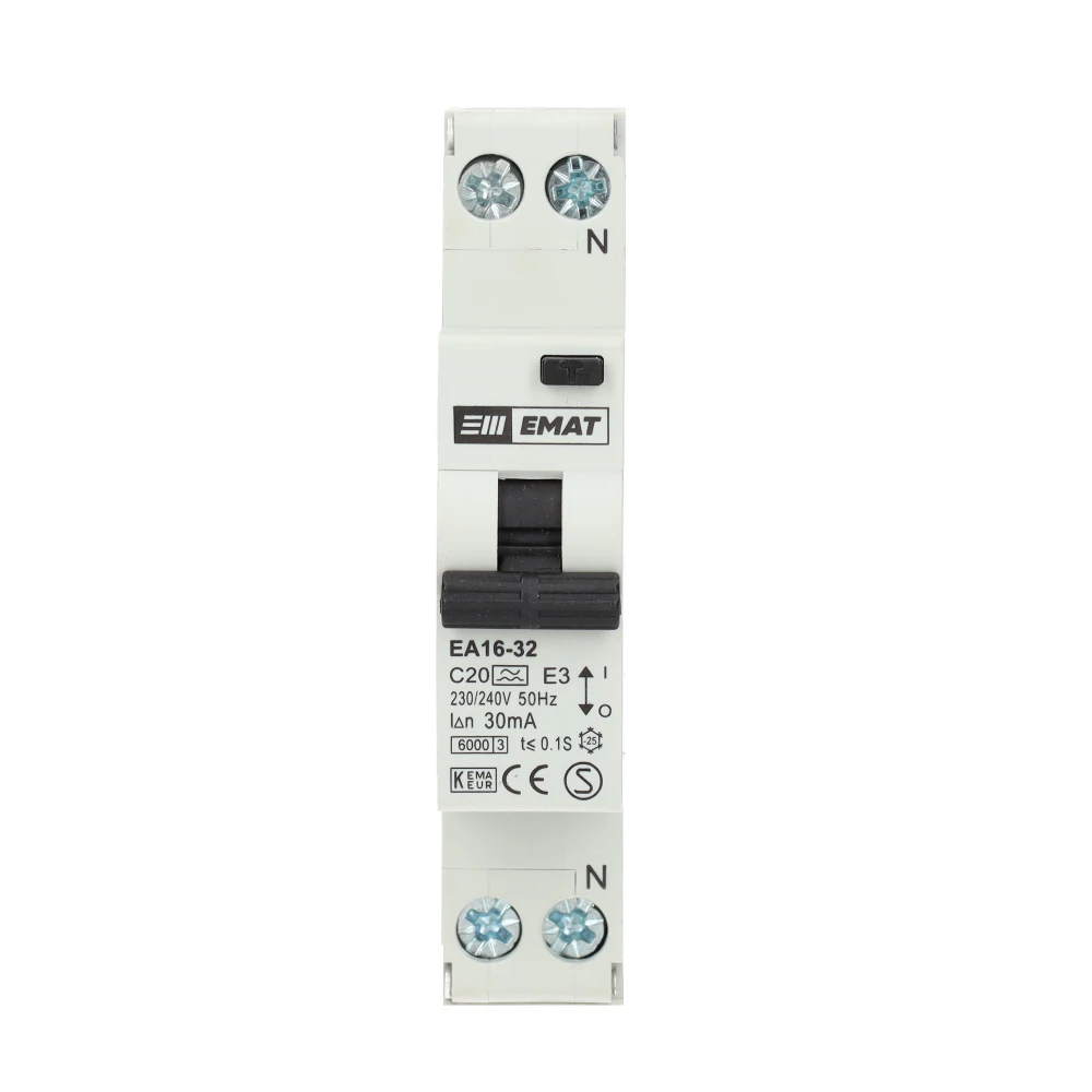 Miniatuur van EMAT differentieelautomaat 1-polig+nul 20A C-curve 30mA (85006007)