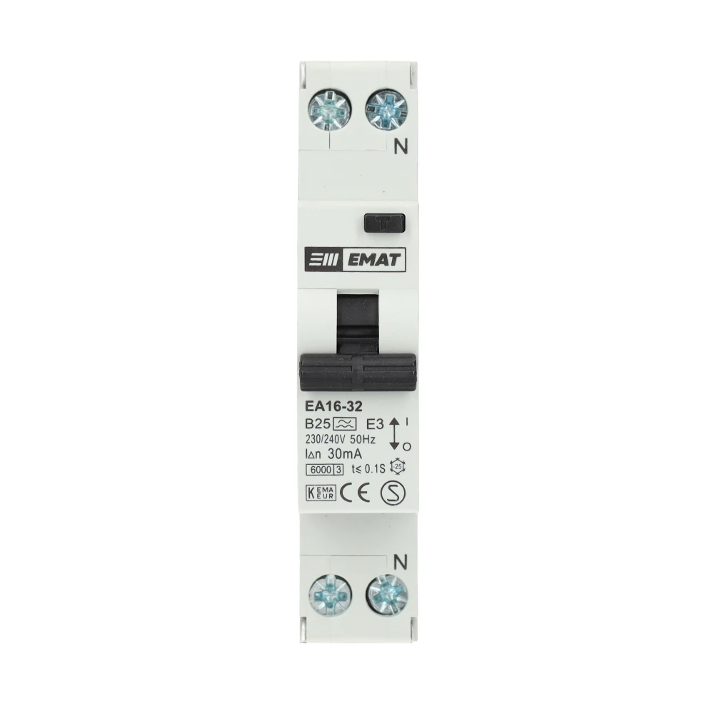 Miniatuur van EMAT differentieelautomaat 1-polig+nul 25A B-curve 30mA (85006008)