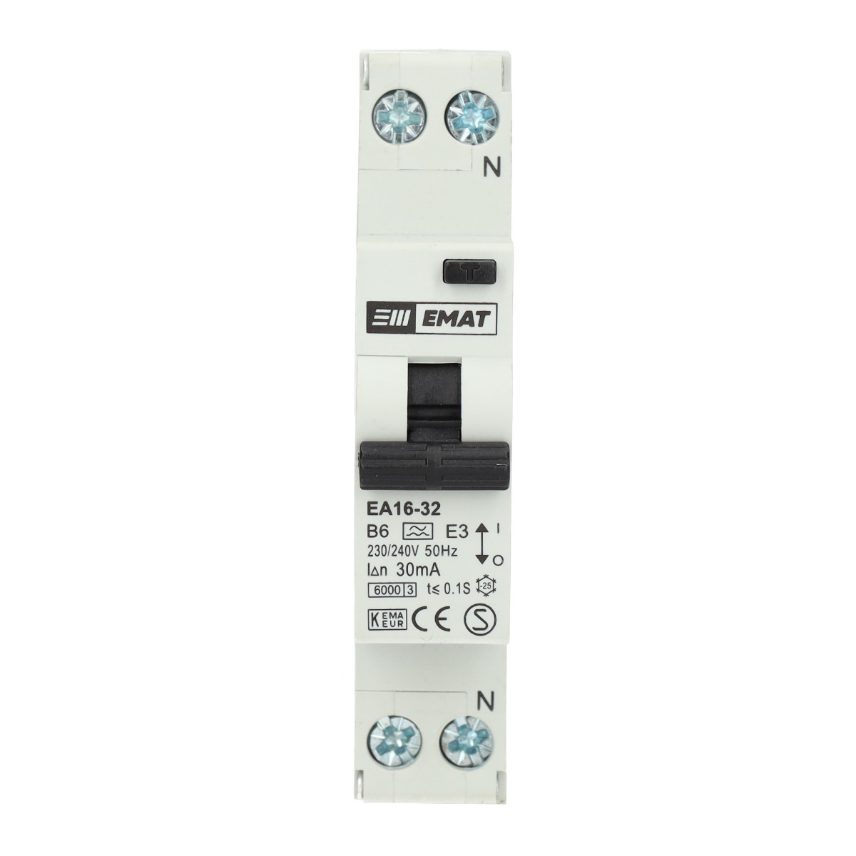 Miniatuur van EMAT differentieelautomaat 1-polig+nul 6A B-curve 30mA (85006000)