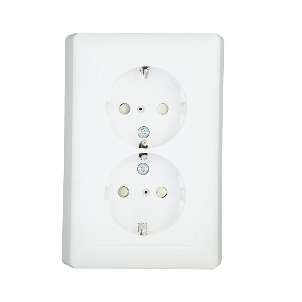 Miniatuur van Gira stopcontact met randaarde, shutter en vaste centraalplaat 2-voudig - systeem 55 zuiver wit mat (078327)
