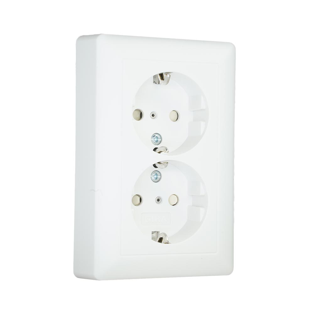 Miniatuur van Gira stopcontact met randaarde, shutter en vaste centraalplaat 2-voudig - systeem 55 zuiver wit mat (078327)