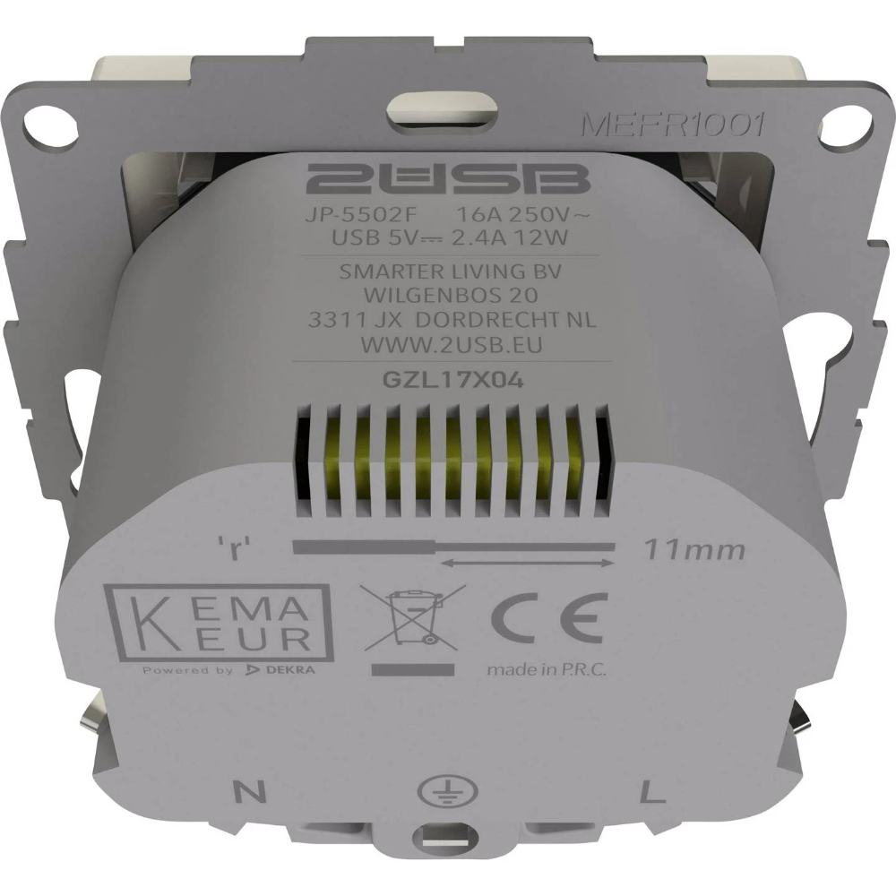 Miniatuur van 2USB inCharge PRO universeel 55x55 WCD met 2x USB 2,4A - zuiver wit glans RAL9010 (2U-449276)