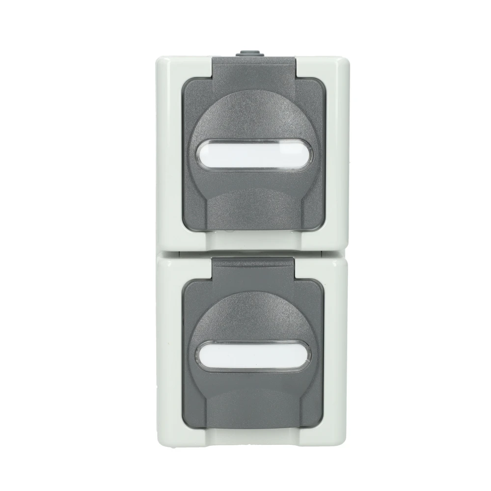 Miniatuur van Kopp Kopp blue electric stopcontact IP44 verticaal met deksel en randaarde 2-voudig opbouw grijs (131456008)