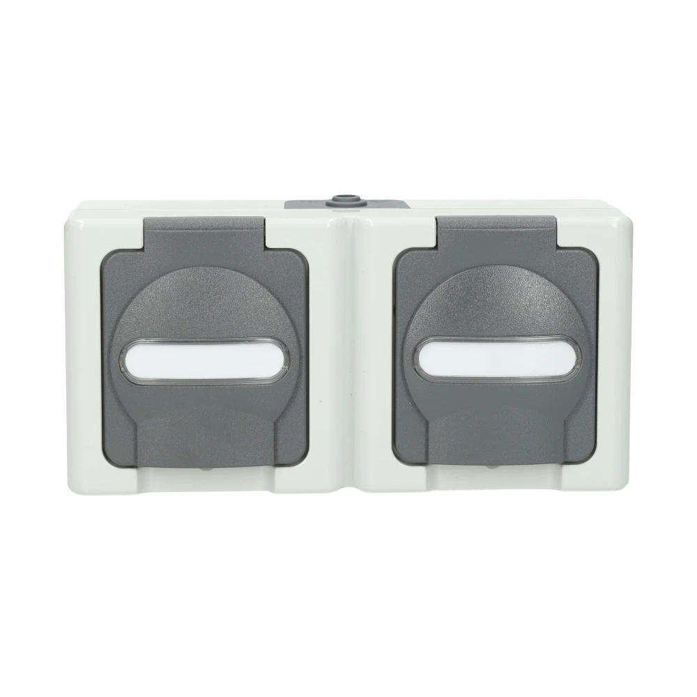 Miniatuur van Kopp Kopp blue electric stopcontact IP44 horizontaal met deksel en randaarde 2-voudig opbouw grijs (131256002)