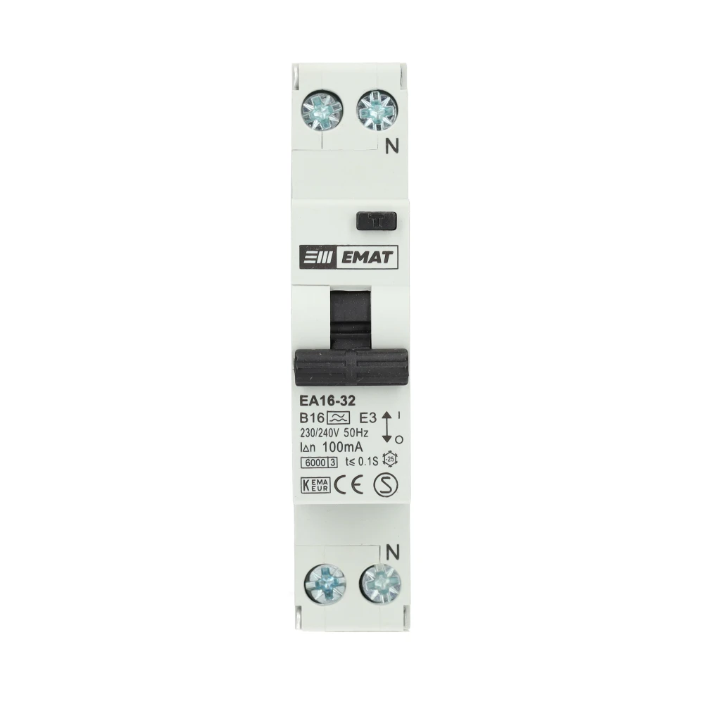Miniatuur van EMAT differentieelautomaat 1-polig+nul 16A B-curve 100mA (85006012)