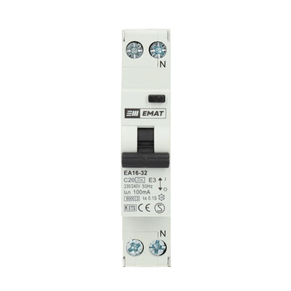 Miniatuur van EMAT differentieelautomaat 1-polig+nul 20A C-curve 100mA (85006015)
