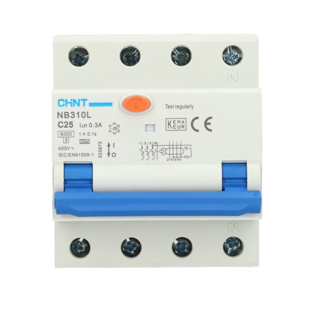 Miniatuur van Chint differentieelautomaat 3-polig+nul 25A C-curve 300mA (2015C25300)