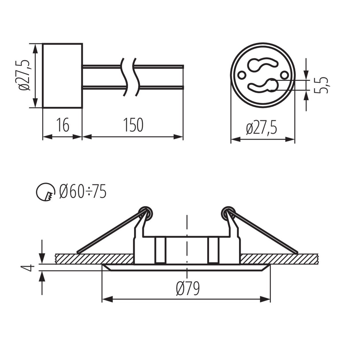 Miniatuur van Inbouwspot rond vast met GU10 fitting øzaagmaat 60-75mm wit