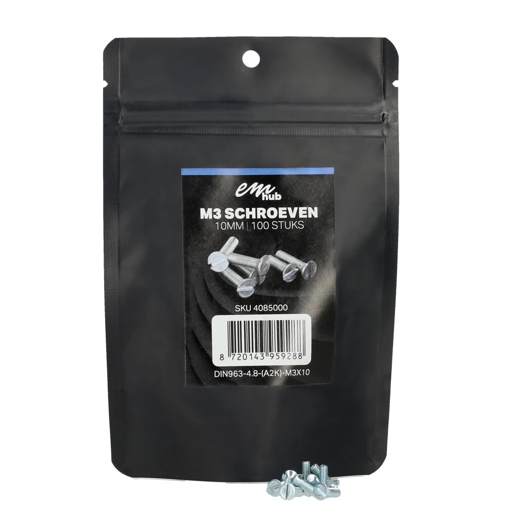 Miniatuur van EMhub M3 schroef platkop verzinkt DIN963-4.8 M3x10 per 100 stuks (4085000)