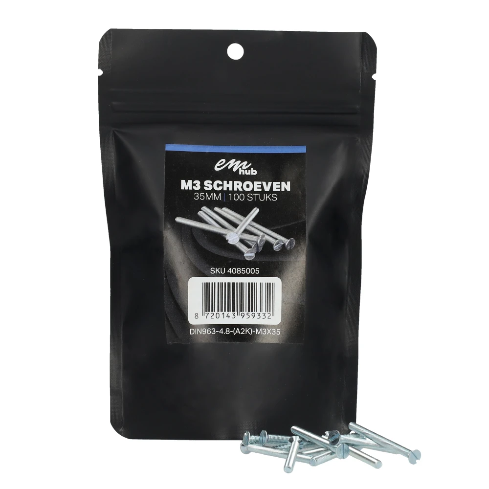 Miniatuur van EMhub M3 schroef platkop verzinkt DIN963-4.8 M3x35 per 100 stuks (4085005)
