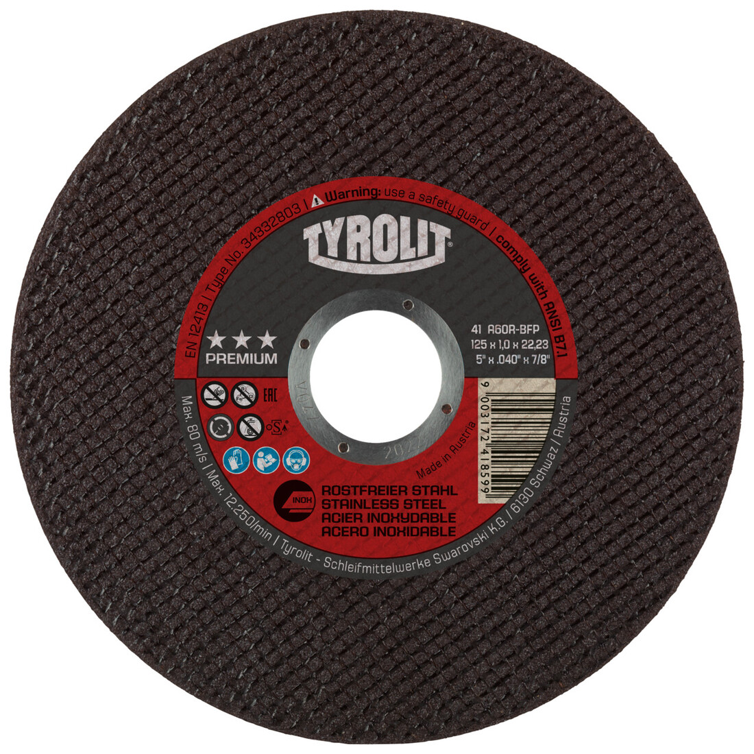 Miniatuur van Tyrolit doorslijpschijf premium 115x1,0x22mm inox en RVS per stuk (34332802)