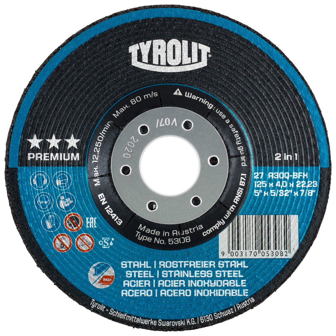 Miniatuur van Tyrolit afbraamschijf premium 125x7,0x22,23mm inox en RVS (34046131)