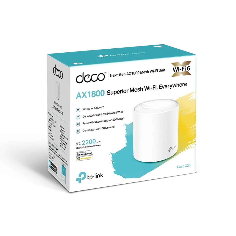 Miniatuur van TP-LINK mesh WiFi router 574Mbps op 2.4GHz-band + 1200Mbps op 5GHz-band (Deco X20 1-pack)