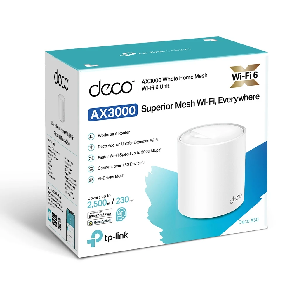 Miniatuur van TP-LINK mesh WiFi router 574 Mbps op 2,4GHz + 2402Mbps op 5GHz-band (Deco X50 1-Pack)