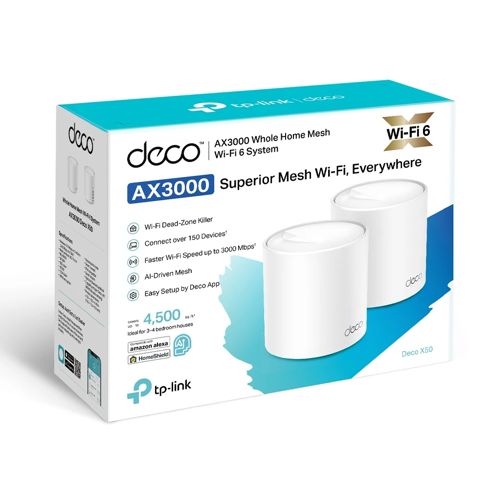 Miniatuur van TP-LINK mesh WiFi router 574 Mbps op 2,4GHz + 2402Mbps op 5GHz-band - per 2 stuks (Deco X50 2-Pack)