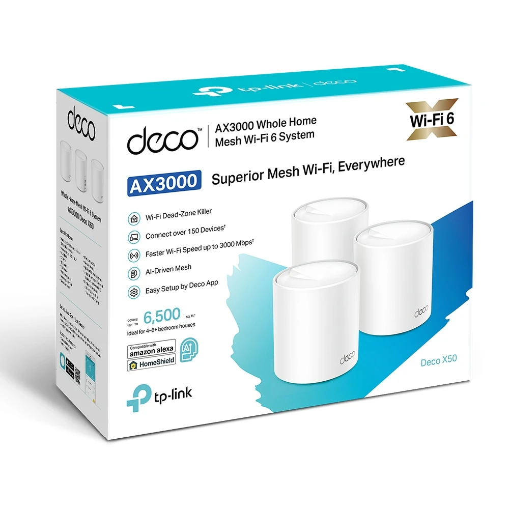 Miniatuur van TP-LINK mesh WiFi router 574 Mbps op 2,4GHz + 2402Mbps op 5GHz-band - per 3 stuks (Deco X50 3-Pack)