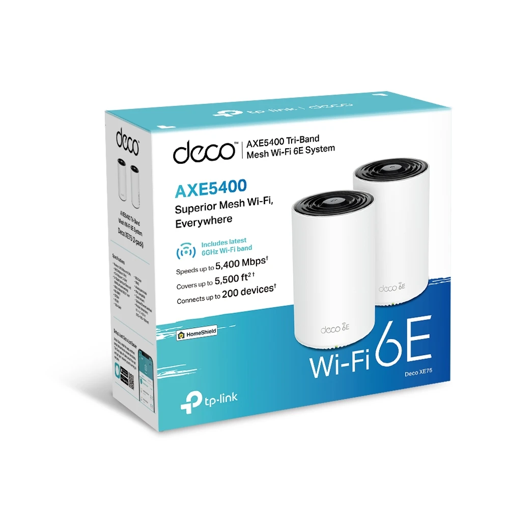 Miniatuur van TP-LINK mesh WiFi router 574Mbps op 2,4GHz + 2400Mbps op 5GHz en 2402Mbps op 6 GHz-band - per 2 stuks (Deco XE75 2-pack)