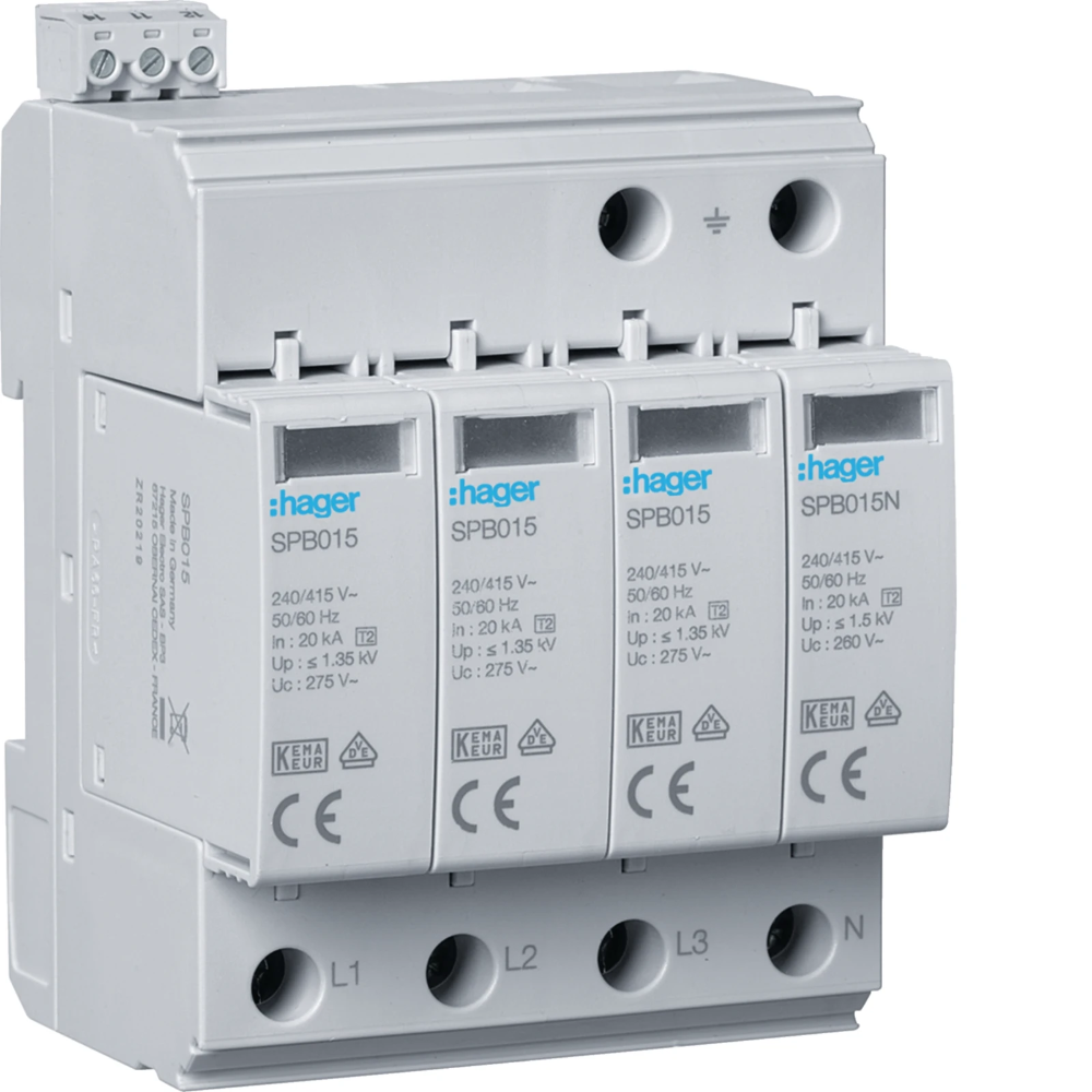 Miniatuur van Dehn overspanningsbeveiliging type 2 3P+N (TN, TN-S, TN-C-S, TT) 40kA met meldcontact DIN-rail (SPB415)