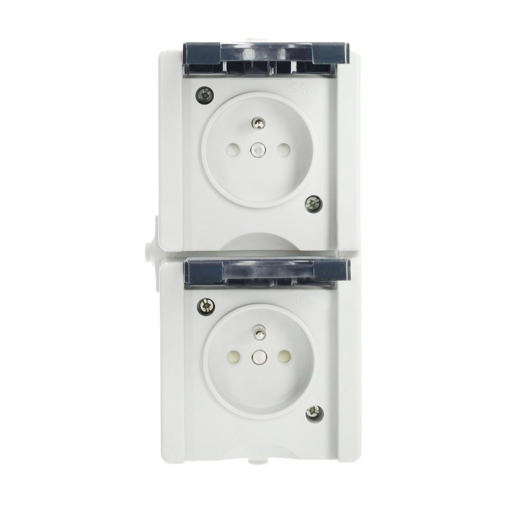 Miniatuur van EMhub Aquadro stopcontact 2-voudig met penaarde en shutter spatwaterdicht IP44 verticaal - grijs (4088119)