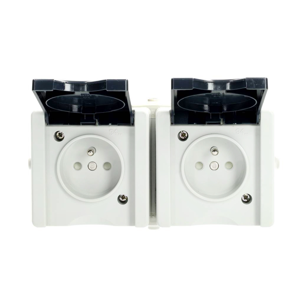 Miniatuur van EMhub Aquadro stopcontact 2-voudig met penaarde en shutter spatwaterdicht IP44 horizontaal - grijs (4088120)