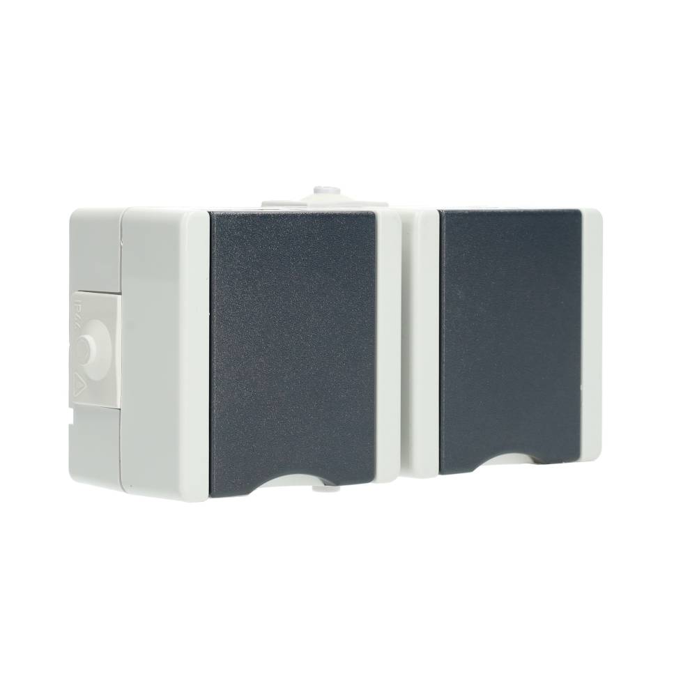 Miniatuur van EMhub Aquadro stopcontact 2-voudig met penaarde en shutter spatwaterdicht IP44 horizontaal - grijs (4088120)