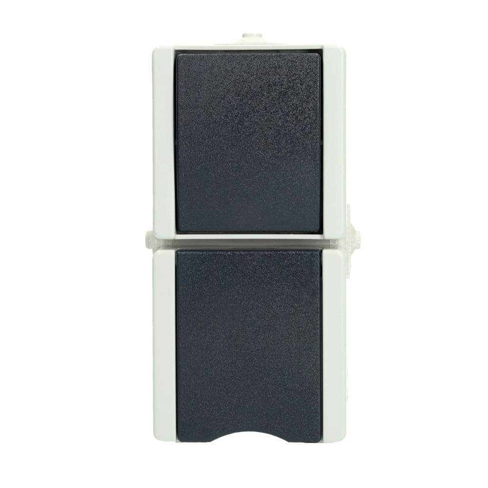 Miniatuur van EMhub Aquadro combinatie stopcontact met penaarde en shutter en wisselschakelaar spatwaterdicht IP44 verticaal - grijs (4088121)