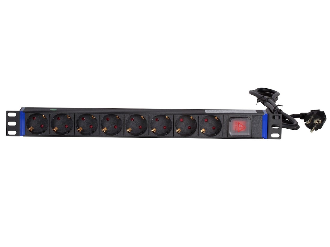 Miniatuur van 19 inch stekkerdoos 8-voudig met randaarde en schakelaar 2 meter - zwart (DS-8PDU-S)