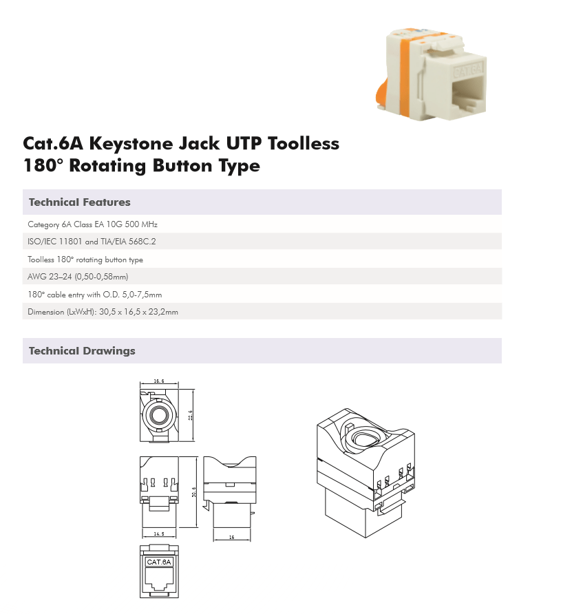 Miniatuur van CAT6a UTP Keystone Connector - Toolless Twist (DS-KC-UTP6A-TL-T)