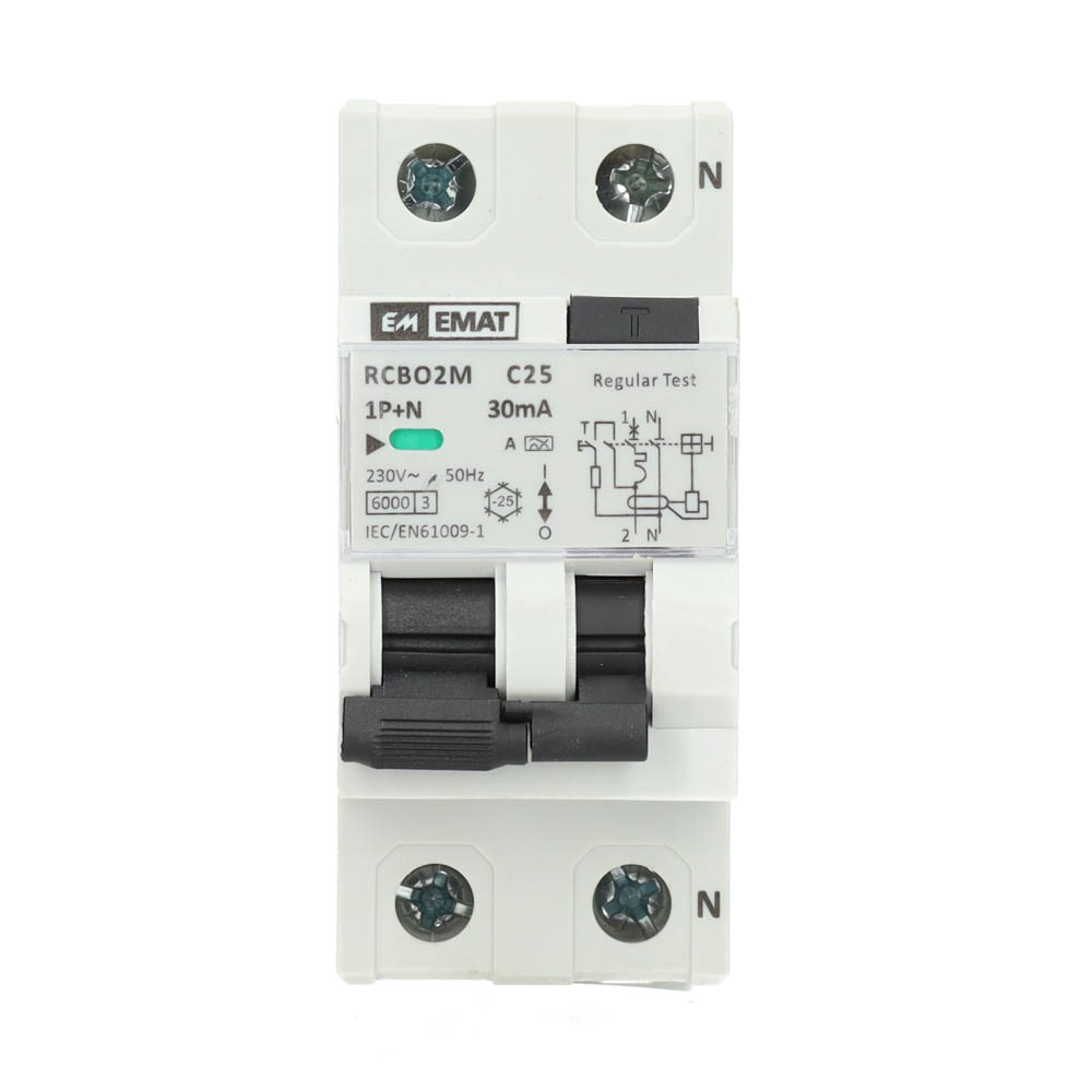 Miniatuur van EMAT differentieelautomaat 1-polig+nul 25A C-kar 30mA 2 modules (85006031)