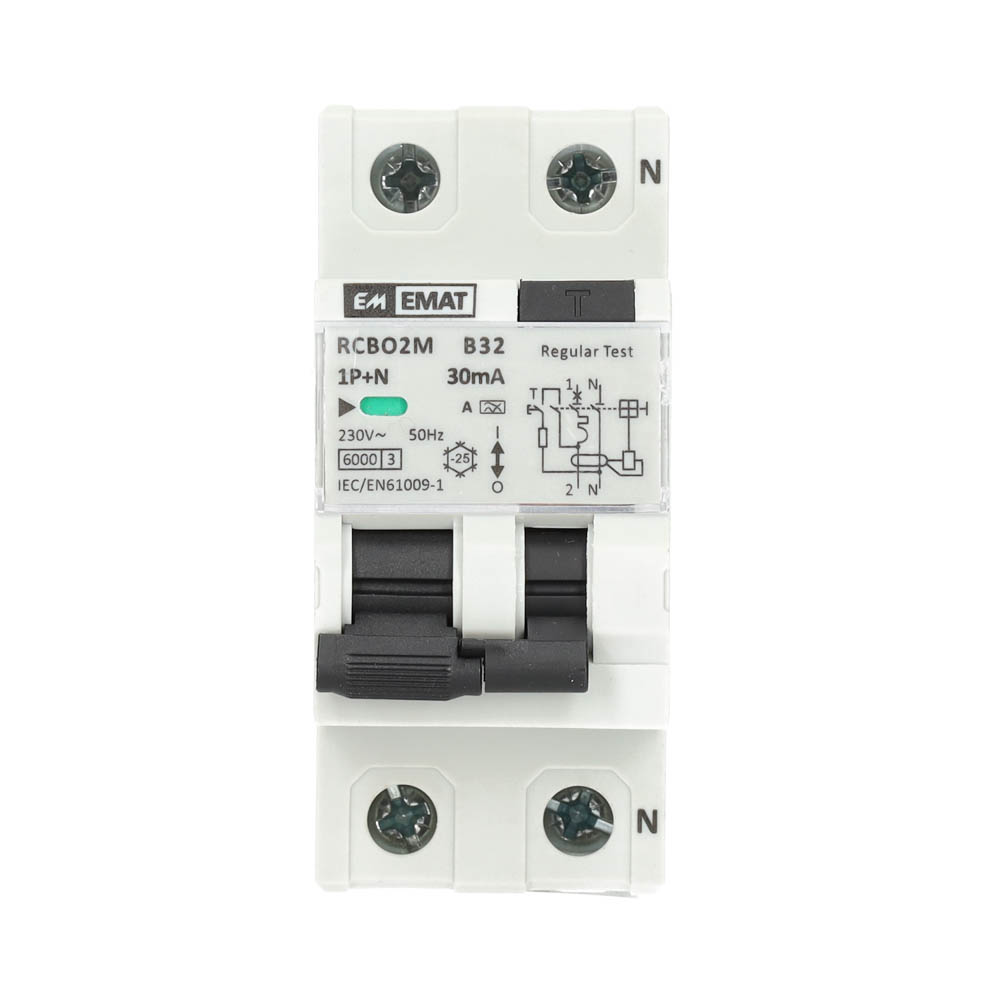 Miniatuur van EMAT differentieelautomaat 1-polig+nul 32A B-kar 30mA 2 modules (85006032)