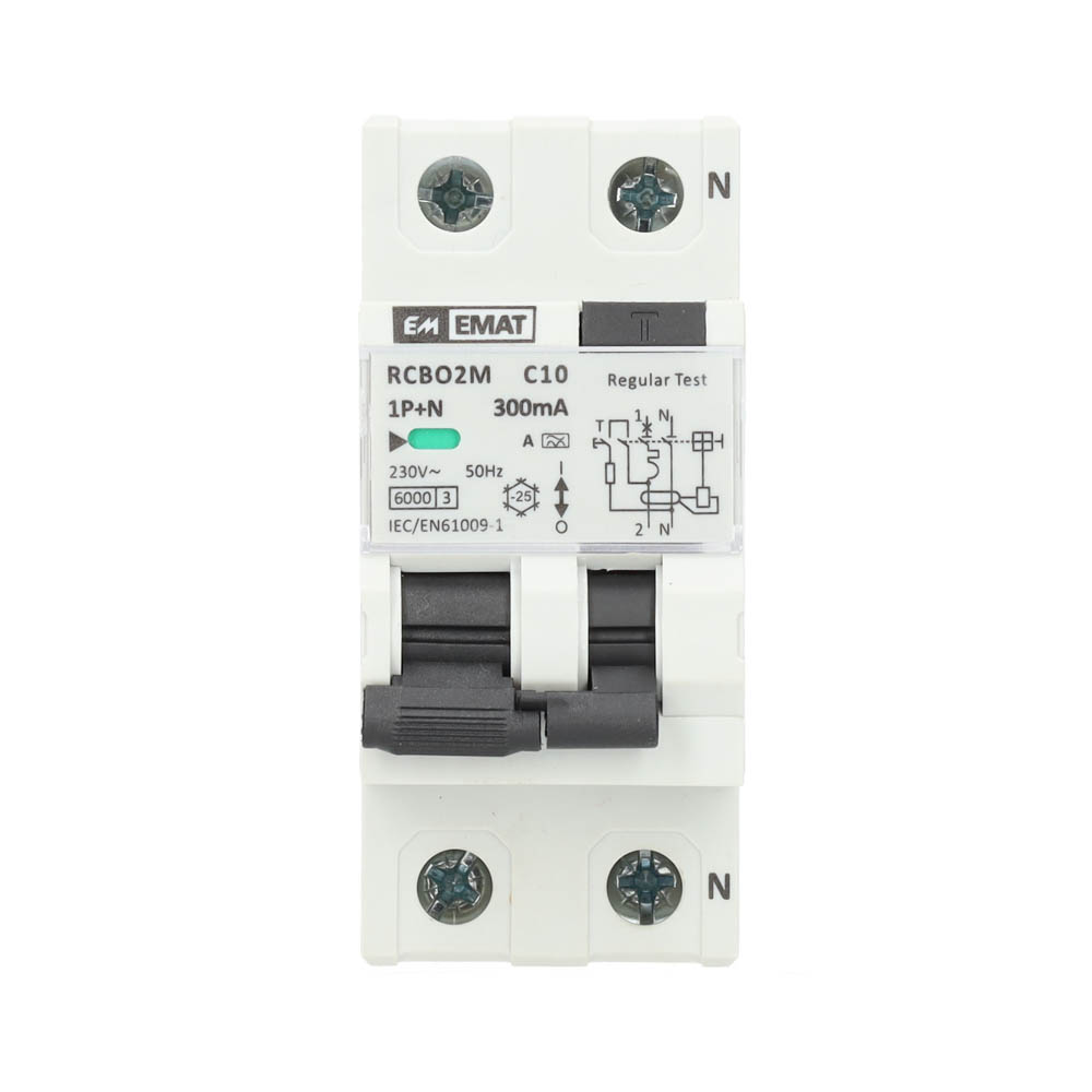 Miniatuur van EMAT differentieelautomaat 1-polig+nul 10A C-kar 300mA 2 modules (85006035)