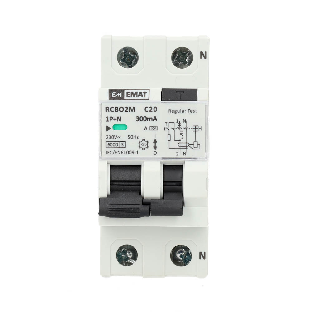 Miniatuur van EMAT differentieelautomaat 1-polig+nul 20A C-kar 300mA 2 modules (85006039)