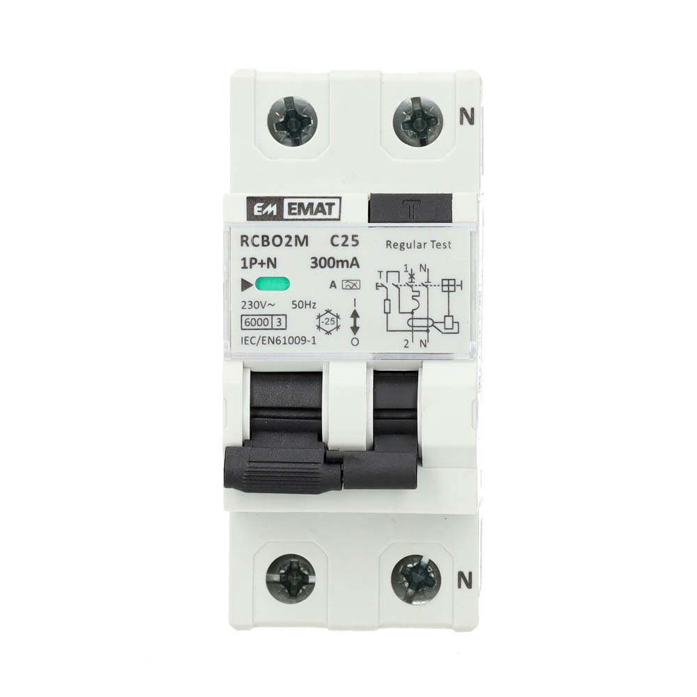 Miniatuur van EMAT differentieelautomaat 1-polig+nul 25A C-kar 300mA 2 modules (85006041)
