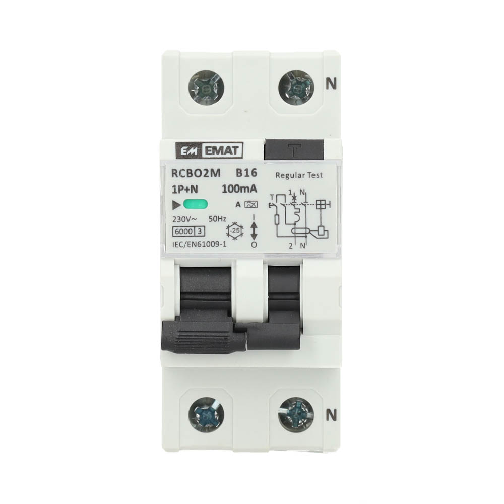Miniatuur van EMAT differentieelautomaat 1-polig+nul 16A B-kar 100mA 2 modules (85006044)