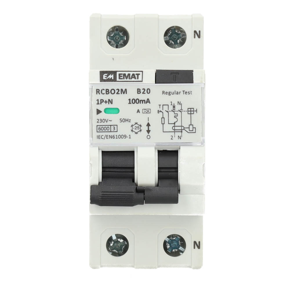 Miniatuur van EMAT differentieelautomaat 1-polig+nul 20A B-kar 100mA 2 modules (85006046)