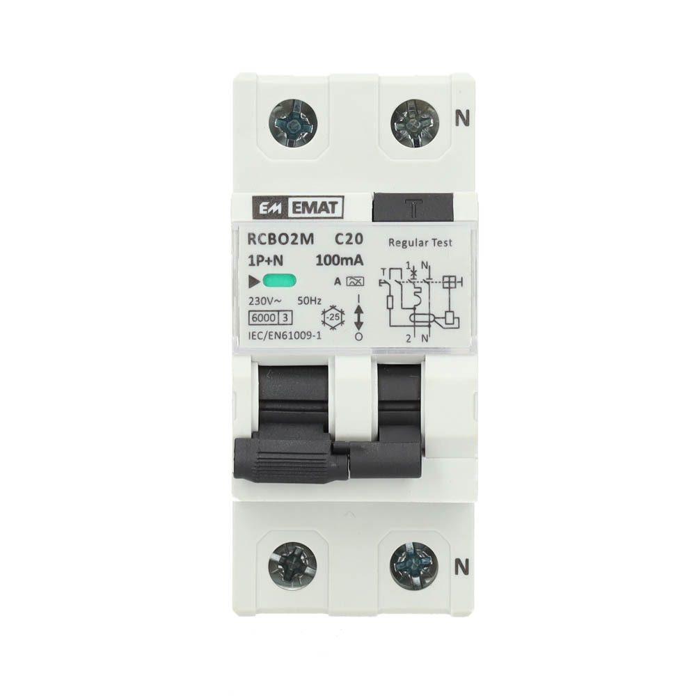 Miniatuur van EMAT differentieelautomaat 1-polig+nul 20A C-kar 100mA 2 modules (85006047)