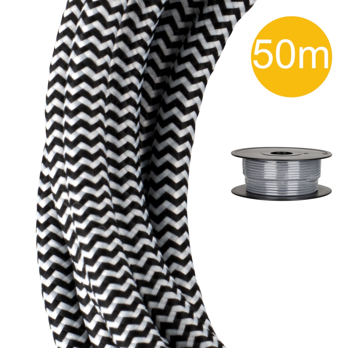Miniatuur van Bailey textielsnoer op rol 50 meter 2x0.75 mm2 - zwart/wit (140318)